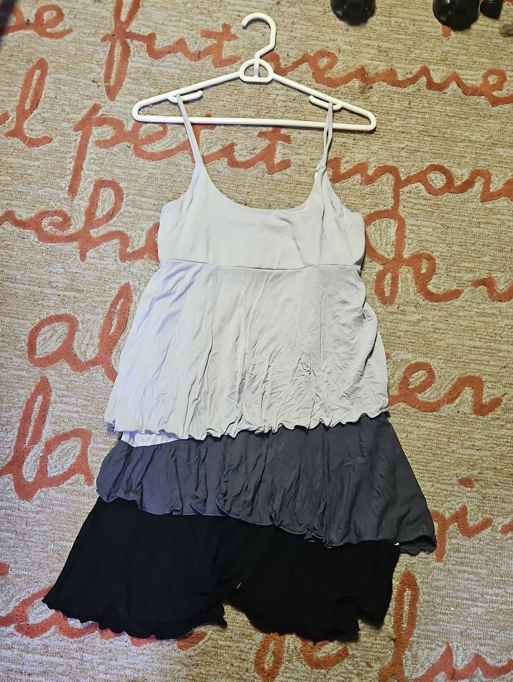 Layered Scoop Neck Tank Dress in Light Gray, Charcoal & Black